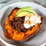 Hot Honey Stuffed Sweet Potatoes with Ground Beef, Cottage Cheese, & Avocado (High-Protein & Gluten-Free)