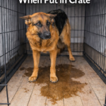 Dog pees immediately when put in crate.