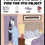 Can you find the book, egg, cup, and pillow?